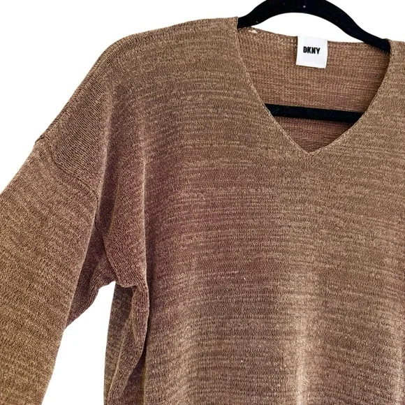 DKN Transfer Rib Women's V-Neck Brown Sweater Size M - Picture 3 of 12